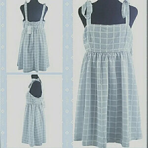 Sundress Medium Cottage Blue White Coastal Mini Babydoll Farmhouse Dress New